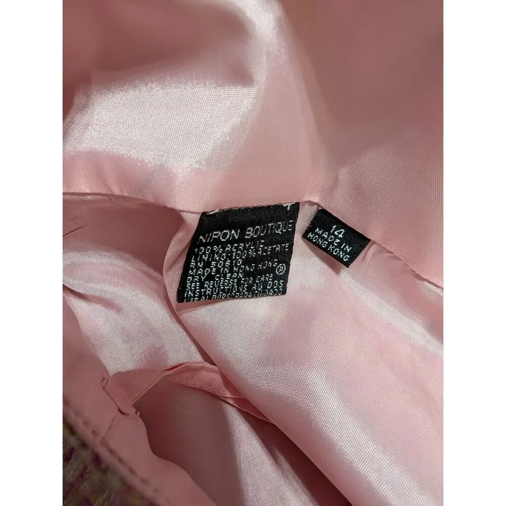 Vintage Pink Tweed Ruffle Hem Skirt 14 Coquette Aesthetic Preppy Office Siren - Picture 4 of 6